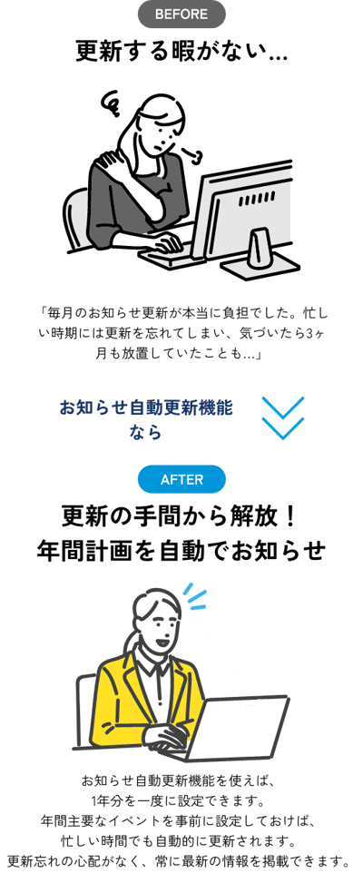 更新の手間から解放！年間計画を自動でお知らせ