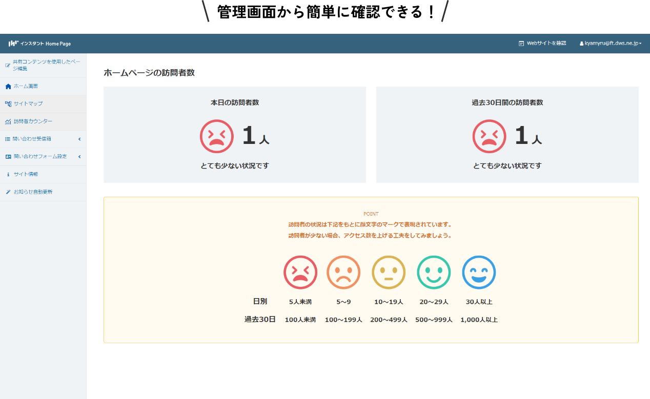 管理画面から 簡単に確認できる！